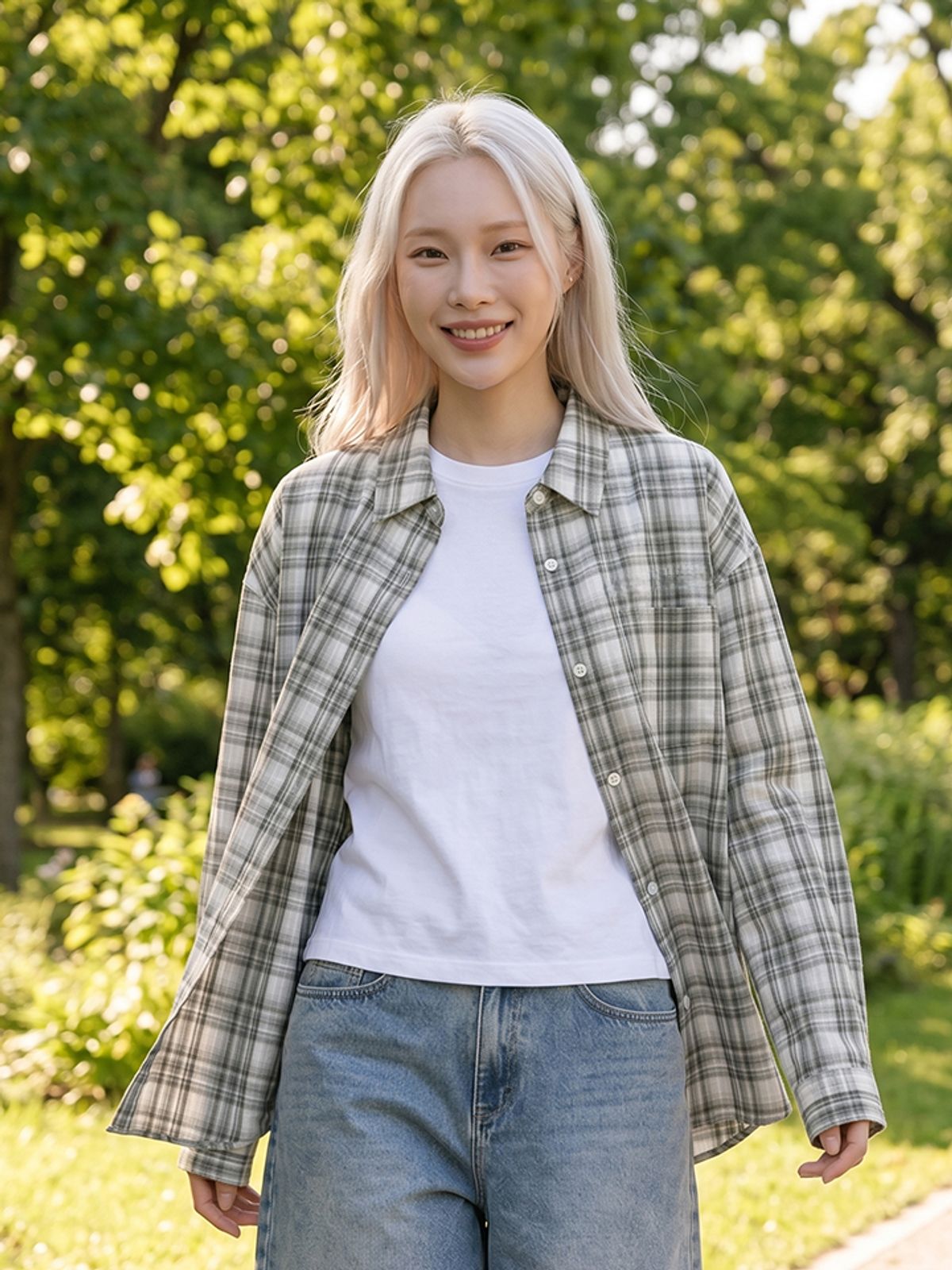 행텐(HANGTEN) 여성 멀티컬러 체크 롱 셔츠_003(10570-120-401-68)