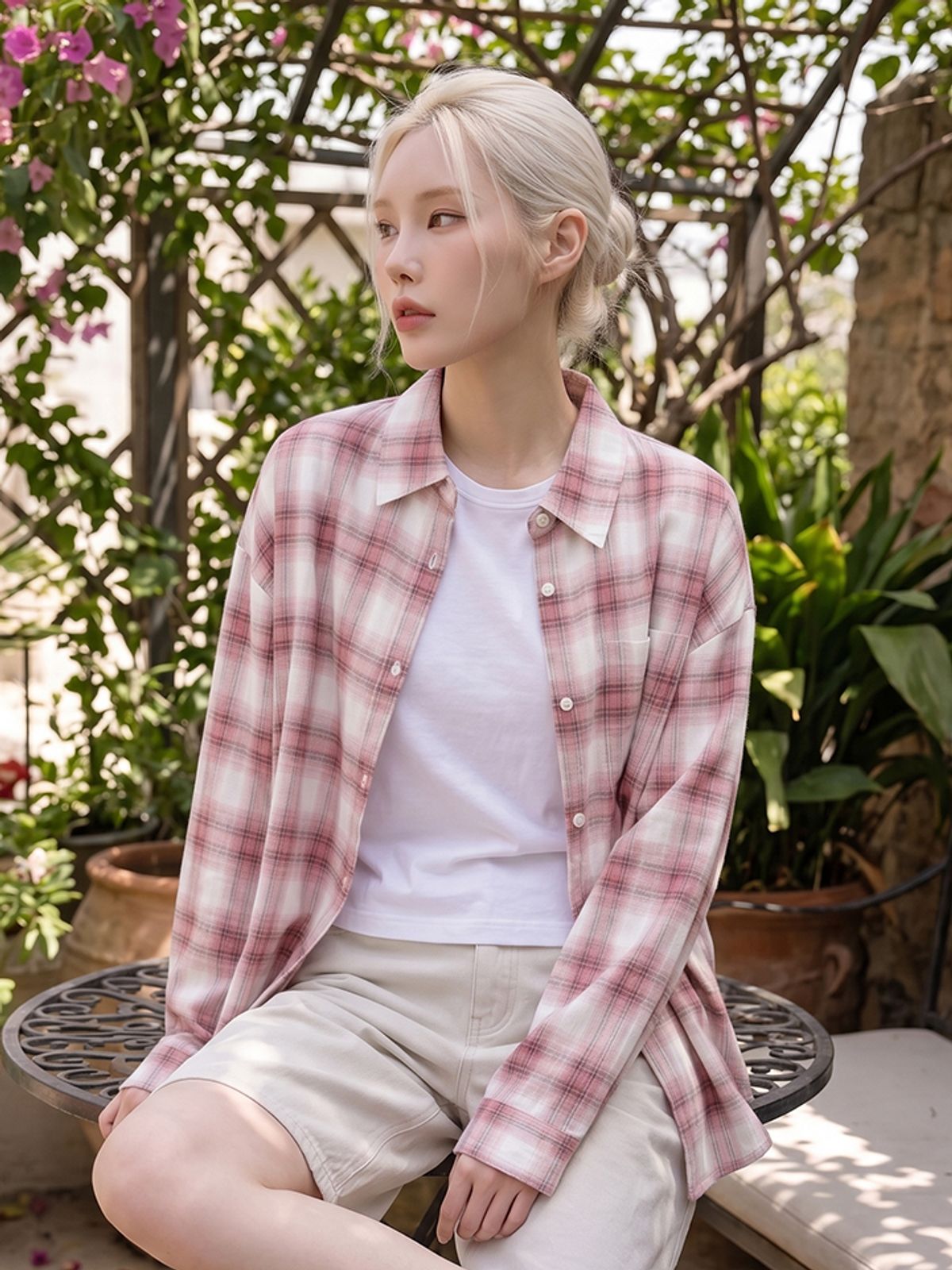 행텐(HANGTEN) 여성 멀티컬러 체크 롱 셔츠_532(10570-120-401-68)