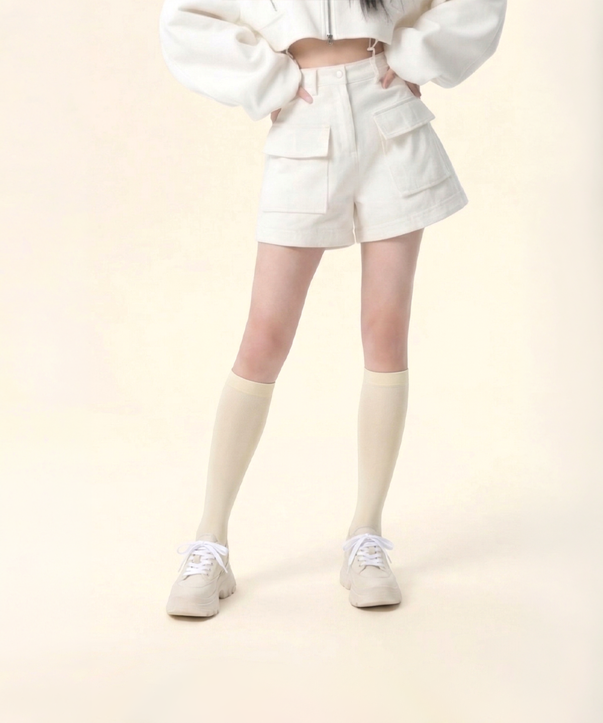 로맨틱타이거(ROMANTIC TIGER) Basic Knee Color Tights (cream)