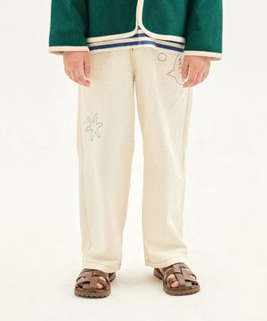 비컨 모티프 자수 팬츠_아이보리