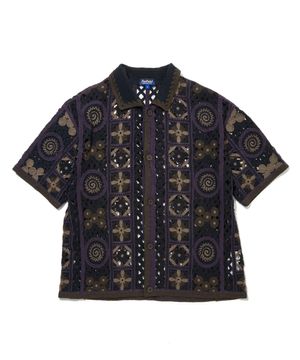 리조트 크로셰 니트 반팔 셔츠 네이비_FS2NJ43U