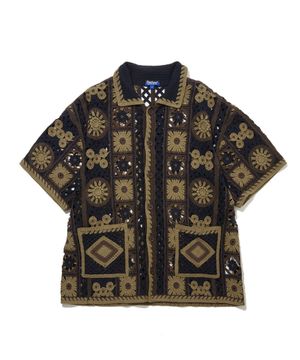 빈티지 컬러웨이 니트 크로셰 셔츠 네이비_FS1NJ23U