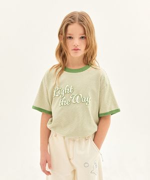 라이트 스트라이프 숏 슬리브 티셔츠_올리브