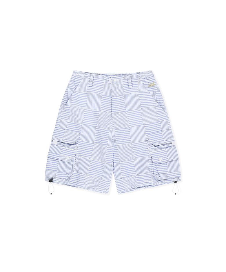 Seersucker Patchwork Cargo Shorts Blue
