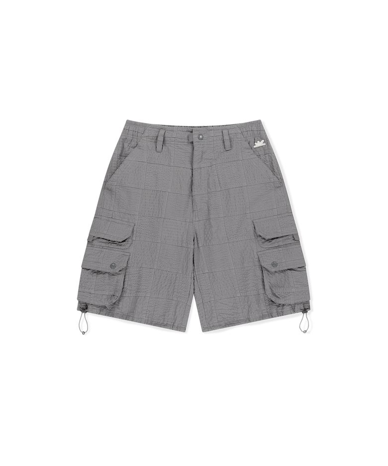 Seersucker Patchwork Cargo Shorts Grey