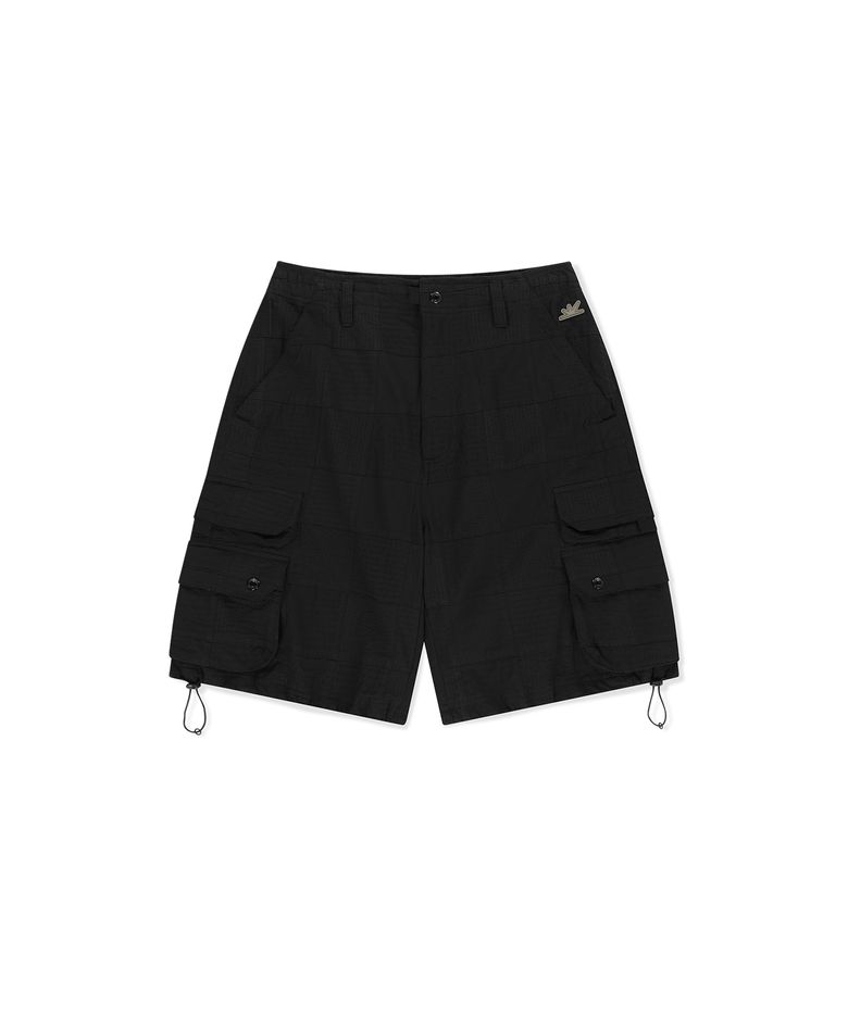 Seersucker Patchwork Cargo Shorts Black