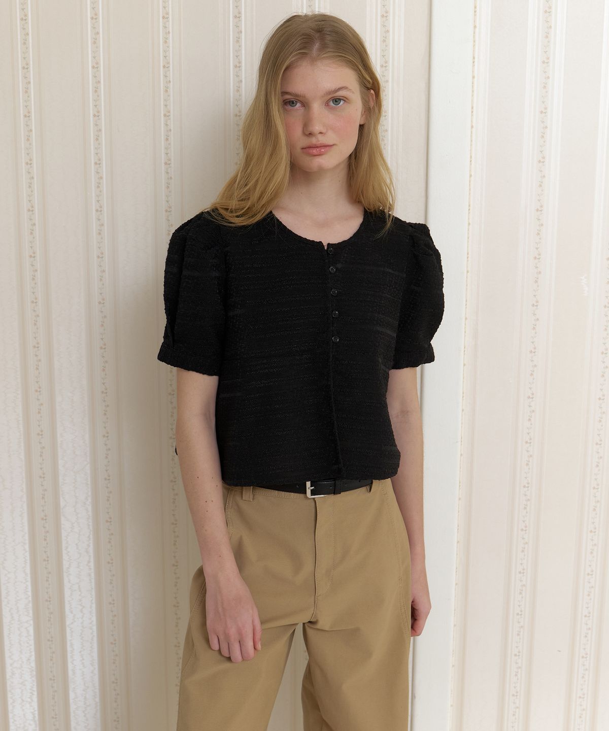 어몽(AMONG) A PUFF BLOUSE JACKET_BLACK