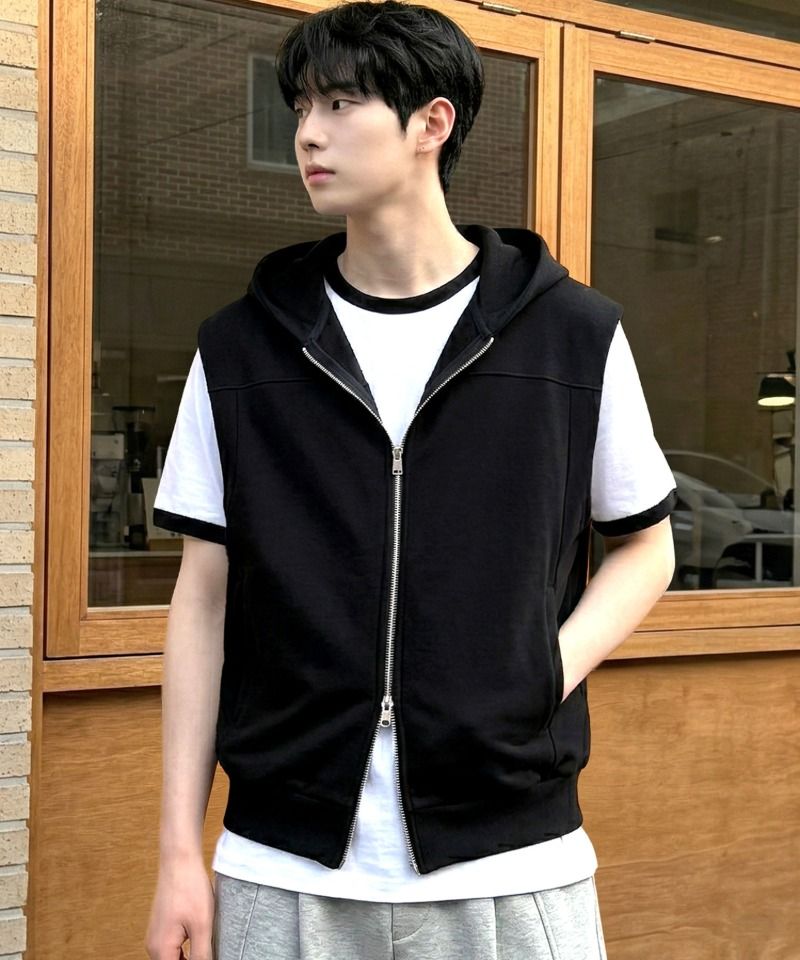 크롭 후드 집업 베스트 블랙 source detail 4
