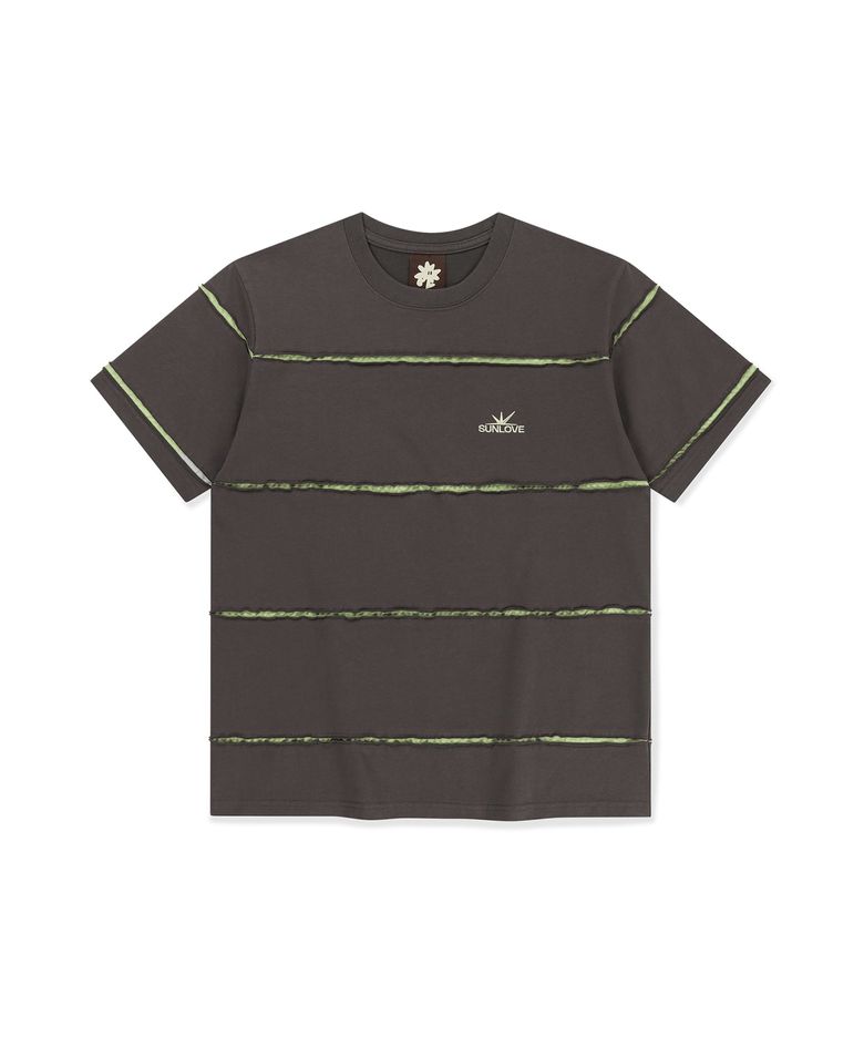 Raw Edge Stripe Tee Charcoal