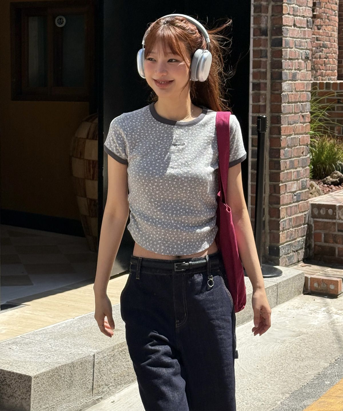 커버낫 우먼(COVERNAT WOMAN) 우먼 크롭 아일렛 티셔츠 멜란지 그레이