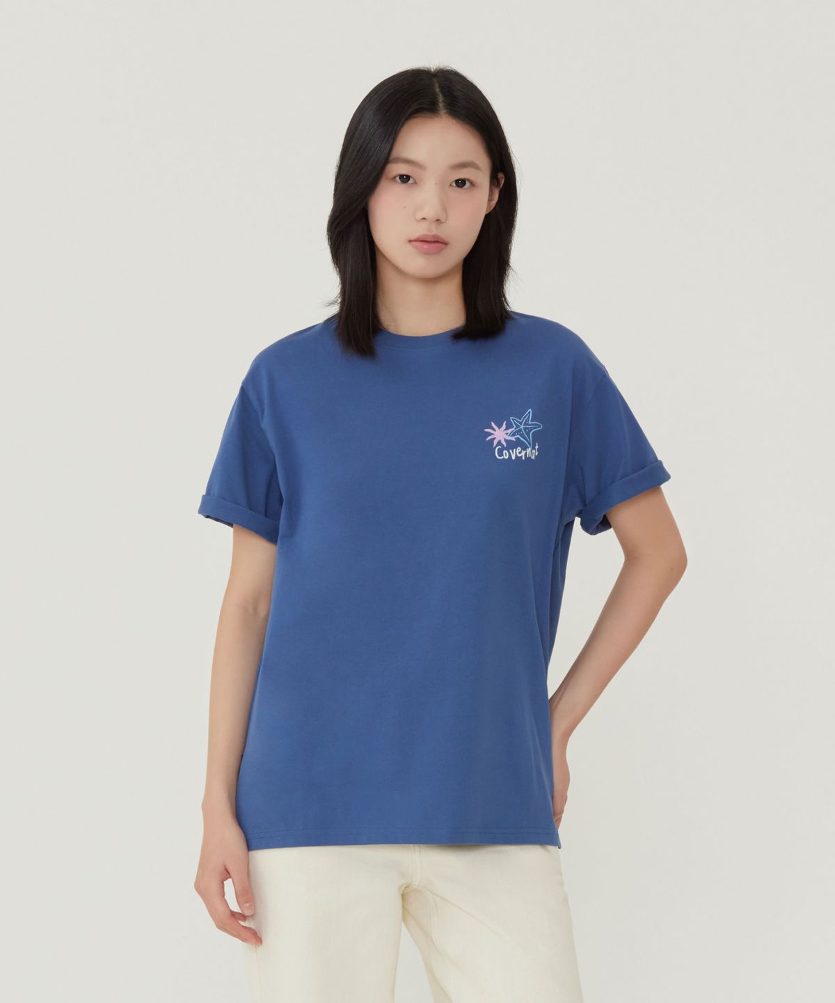커버낫 우먼(COVERNAT WOMAN) 우먼 오버핏 썸머 트립 그래픽 티셔츠 다크 블루