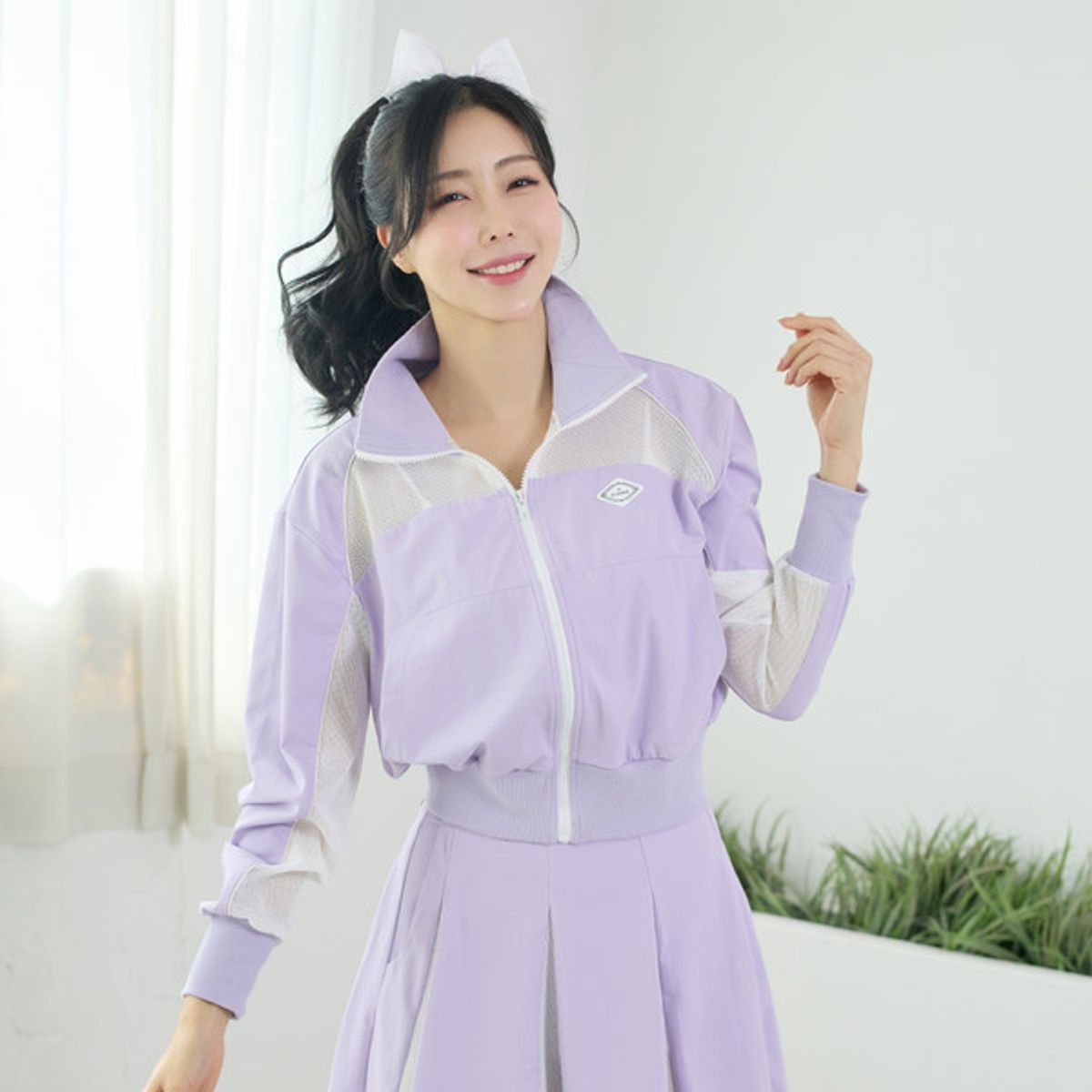 제이제인(J.JANE) 썸머 메쉬 배색 집업 Summer Mesh Point Zip-up Jumper (Lavender)
