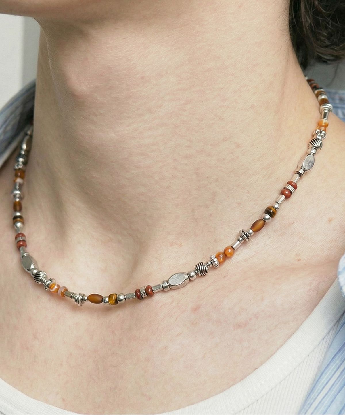 아차(ACHA) Serint s.steel & gemstone necklace _ brown