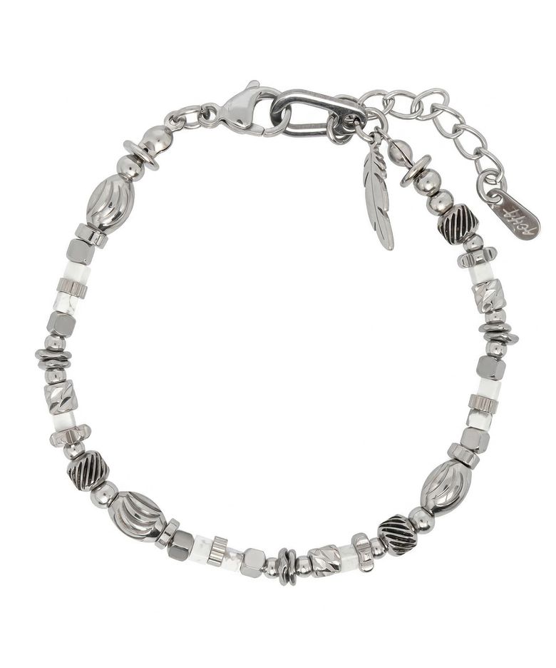 Karint stainless steel & beaded bracelet _ white