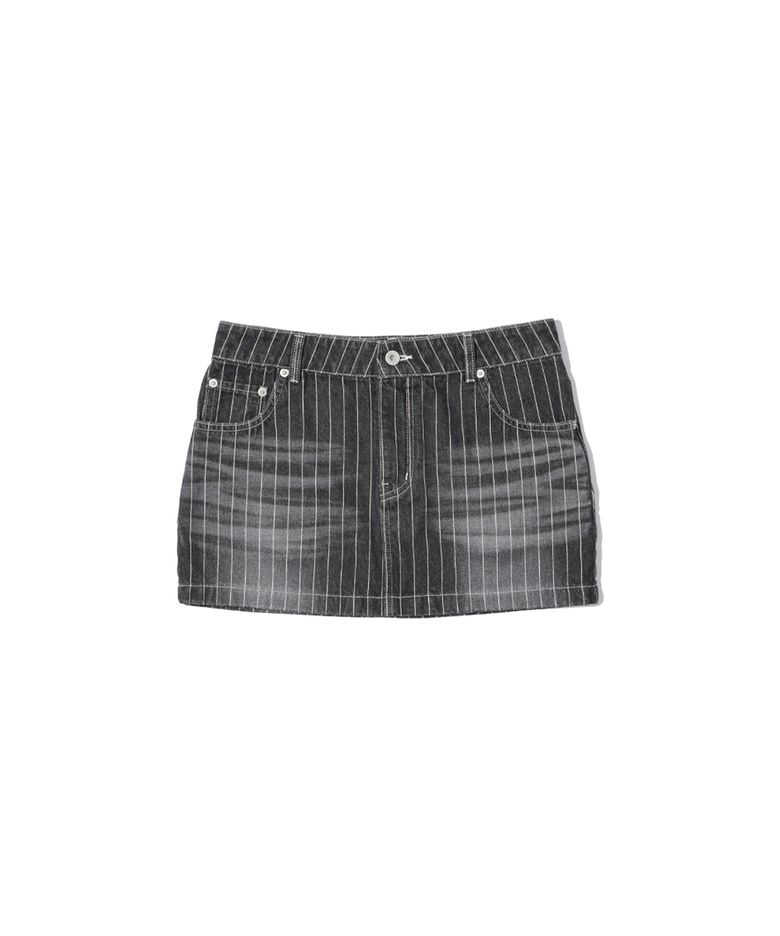 (W) PETER STRIPE DENIM SHORT SKIRT - BLACK