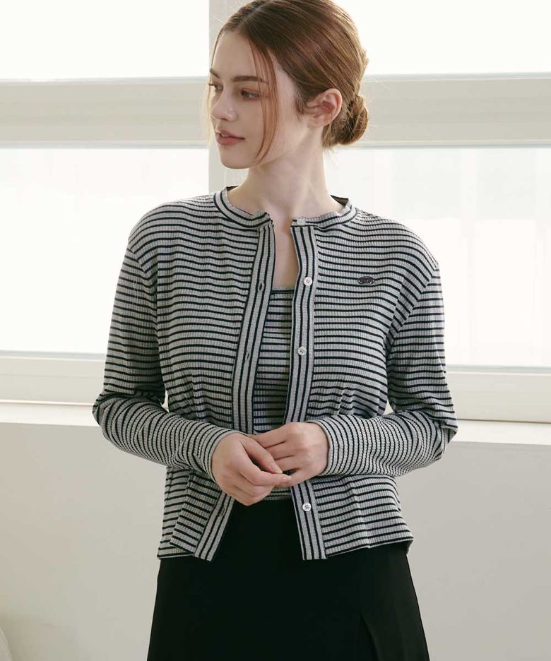 (2PCS 세트) 스트라이프 립 카디건 나시 세트