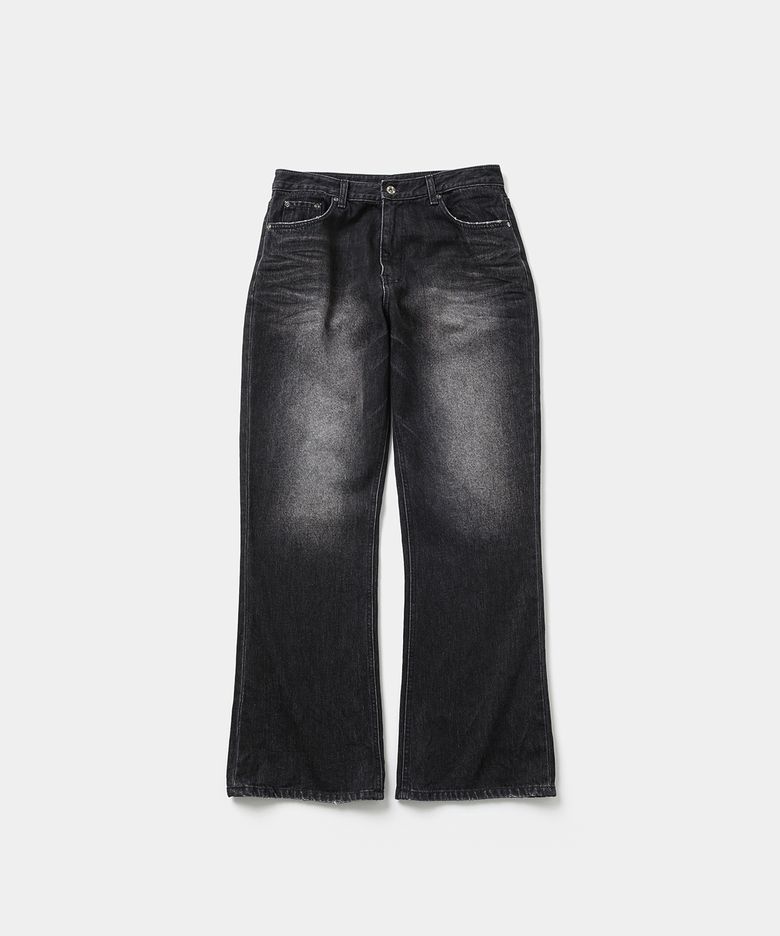 워싱 데미지 엠보 플레어 데님 팬츠_블랙