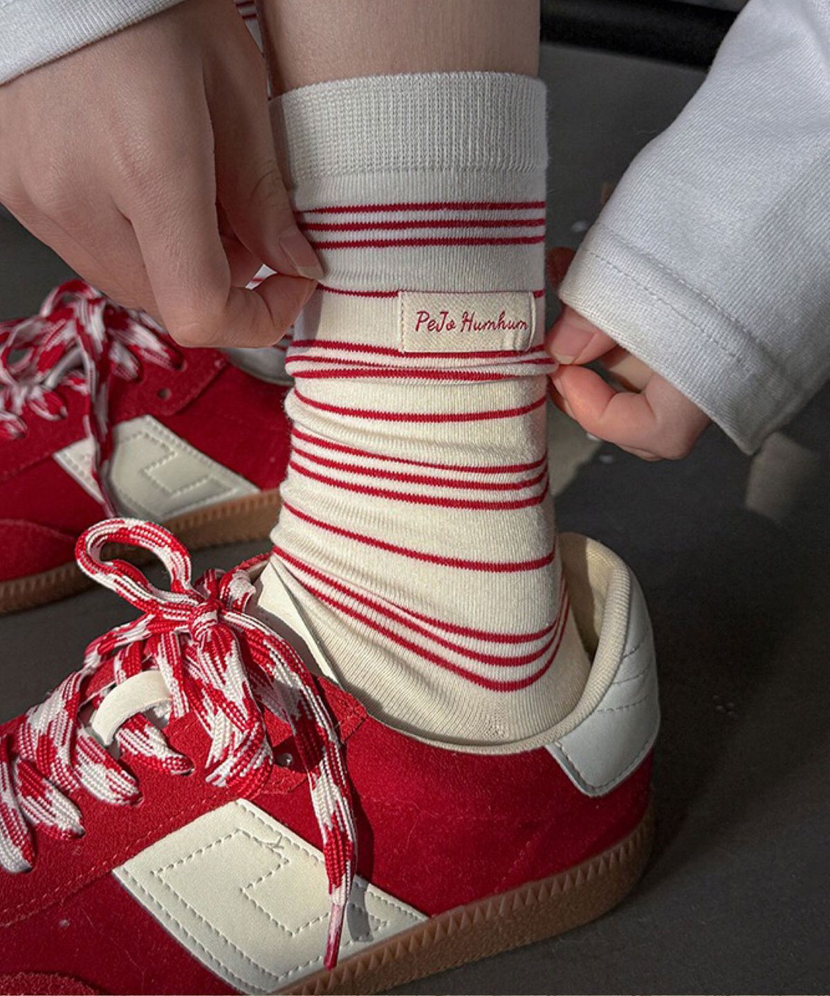 엔젤삭스(ANGEL SOCKS) [2개 세트] 1335 빨강 스트라이프 여성 패션 양말 브랜드
