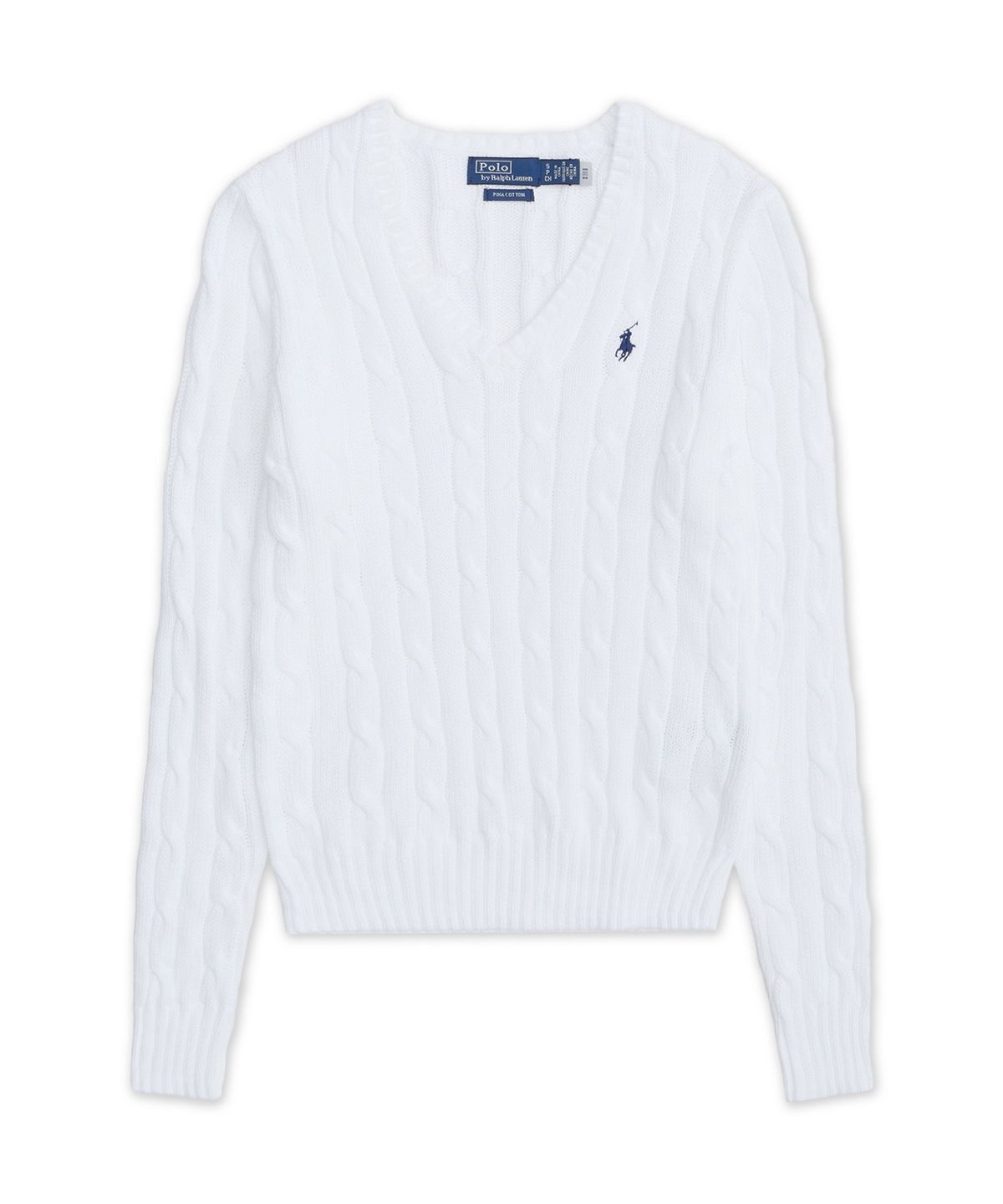 폴로 랄프 로렌(POLO RALPH LAUREN) 케이블 니트 코튼 브이넥 스웨터-화이트