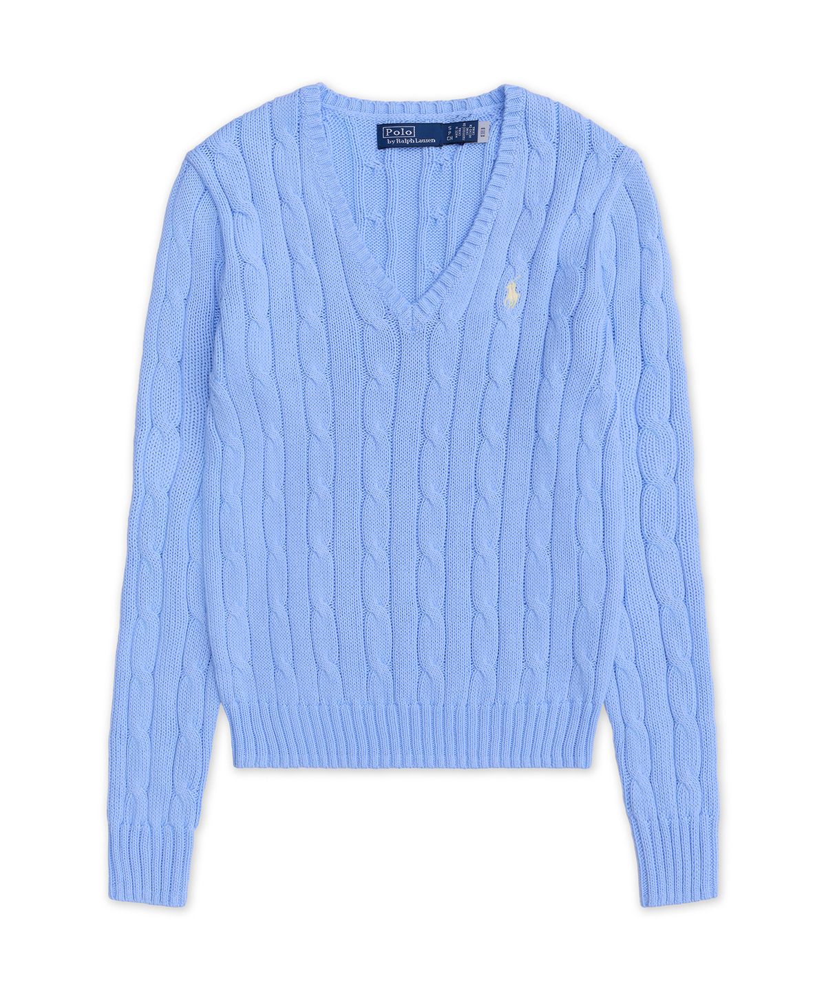 폴로 랄프 로렌(POLO RALPH LAUREN) 케이블 니트 코튼 브이넥 스웨터-블루