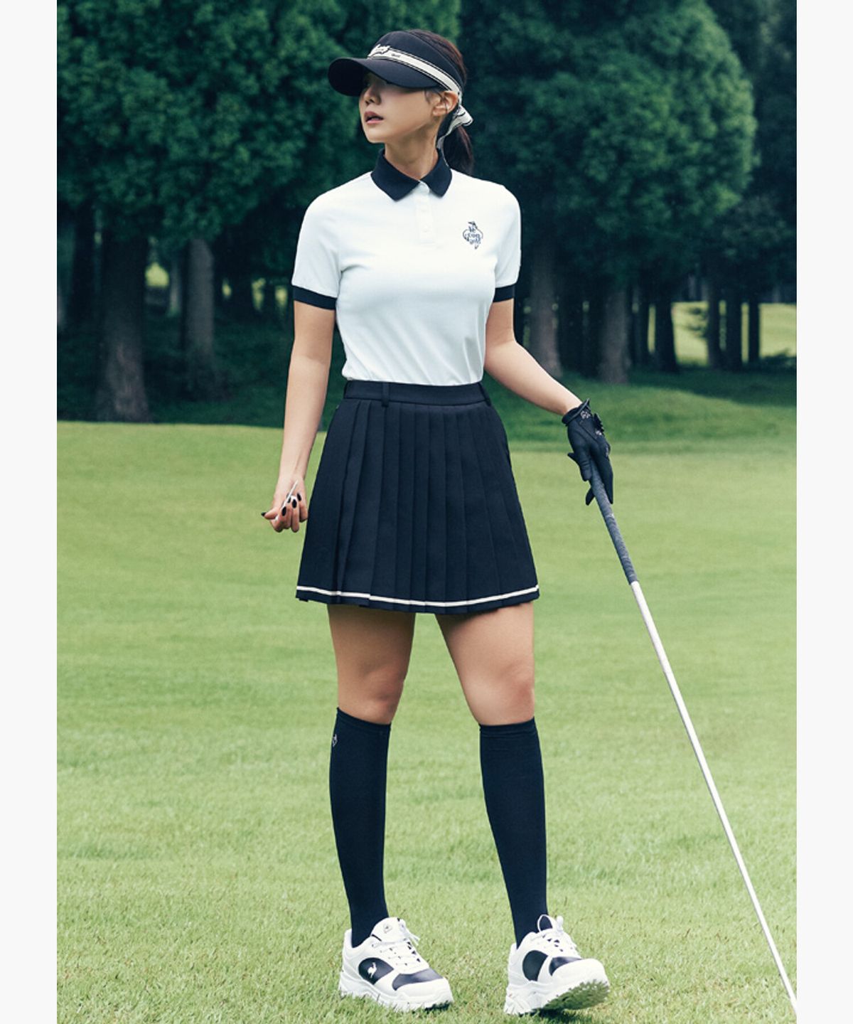 르꼬끄 골프(LECOQ GOLF) 여성 플리츠 랩 스커트 _BLCK GR222LSK41