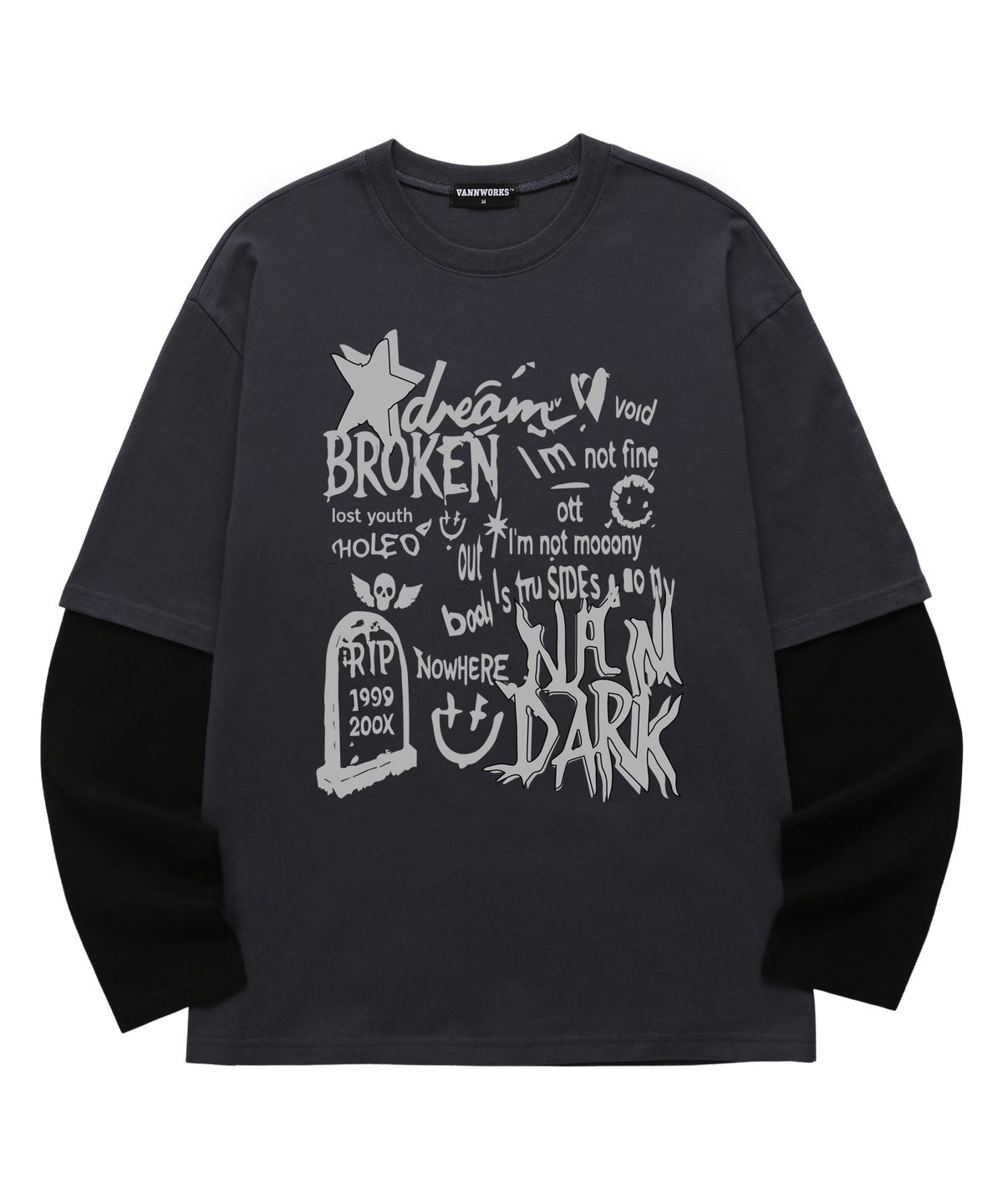 밴웍스(VANNWORKS) 레이어드 BROKEN STAR 롱슬리브 (VVLL0220) 차콜/블랙