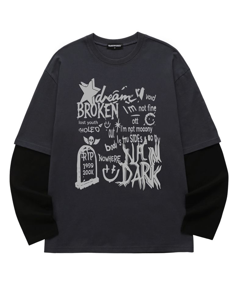 [F/W신상특가] 레이어드 BROKEN STAR 롱슬리브 (VVLL0220) 차콜/블랙