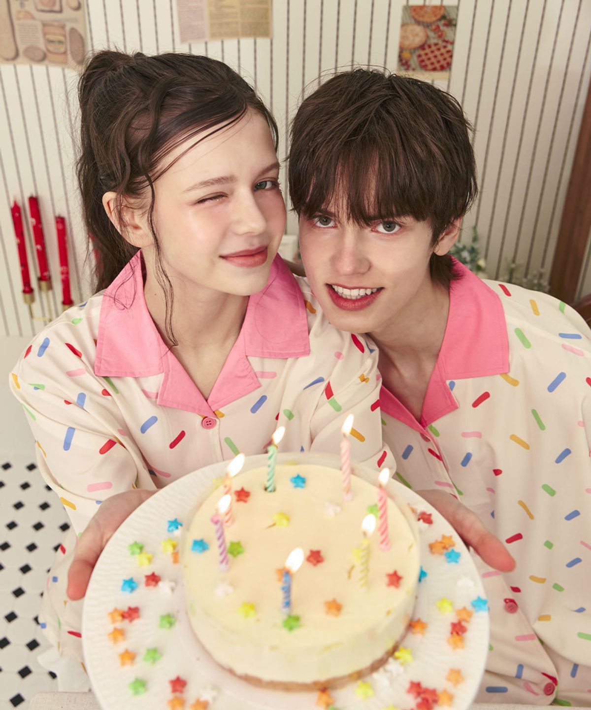 주디앤(JUDYN) 캔디핑크 클린핏 반팔 커플 파자마세트