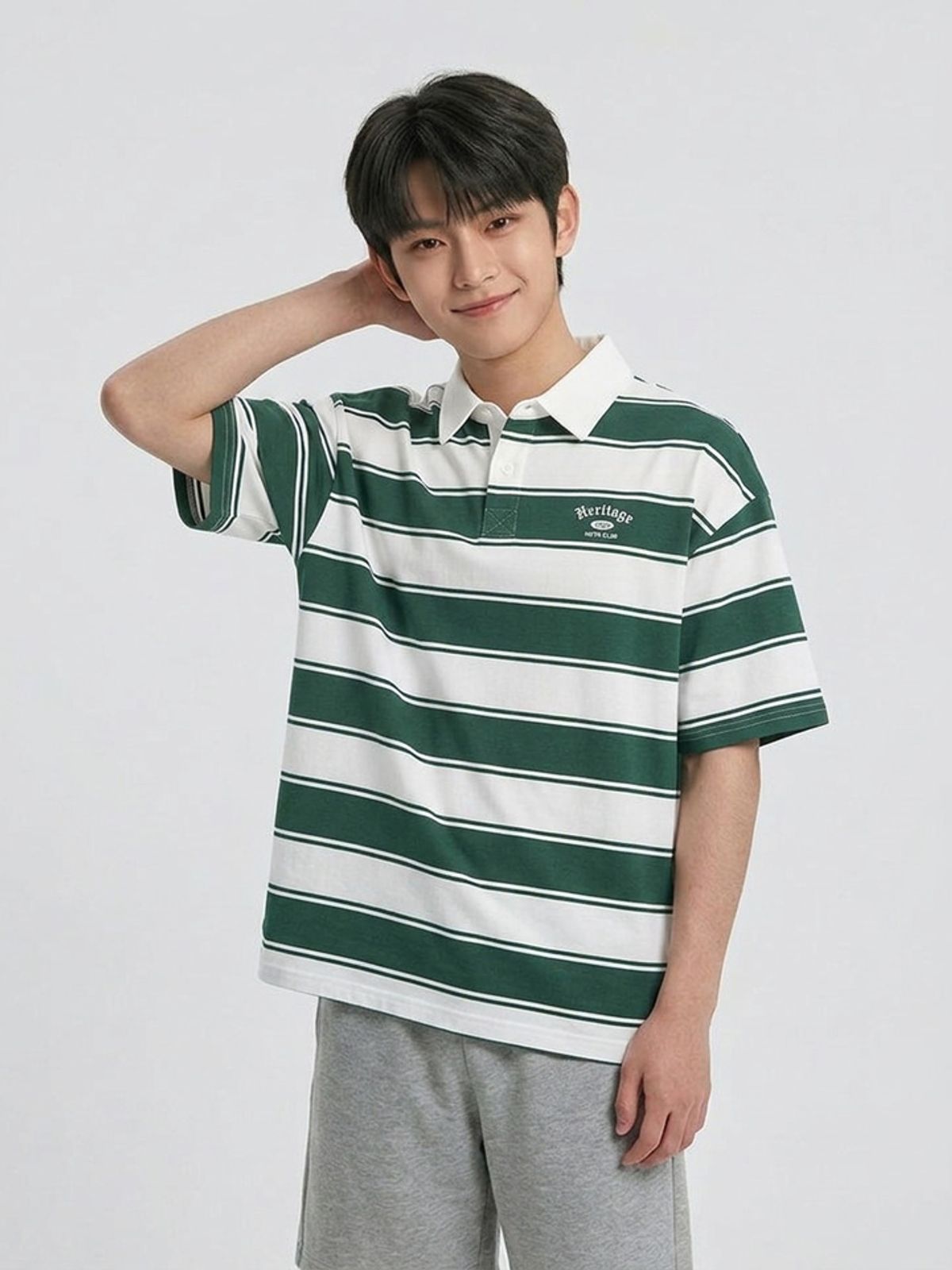 행텐 틴즈(HANGTEN TEENS) 틴즈 스트라이프 카라 반팔 티셔츠_319(14570-030-401-07)