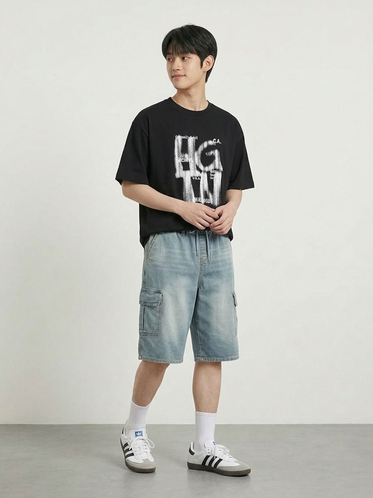 행텐 틴즈(HANGTEN TEENS) 틴즈 카고 버뮤다 데님팬츠_297(14570-056-403-10)
