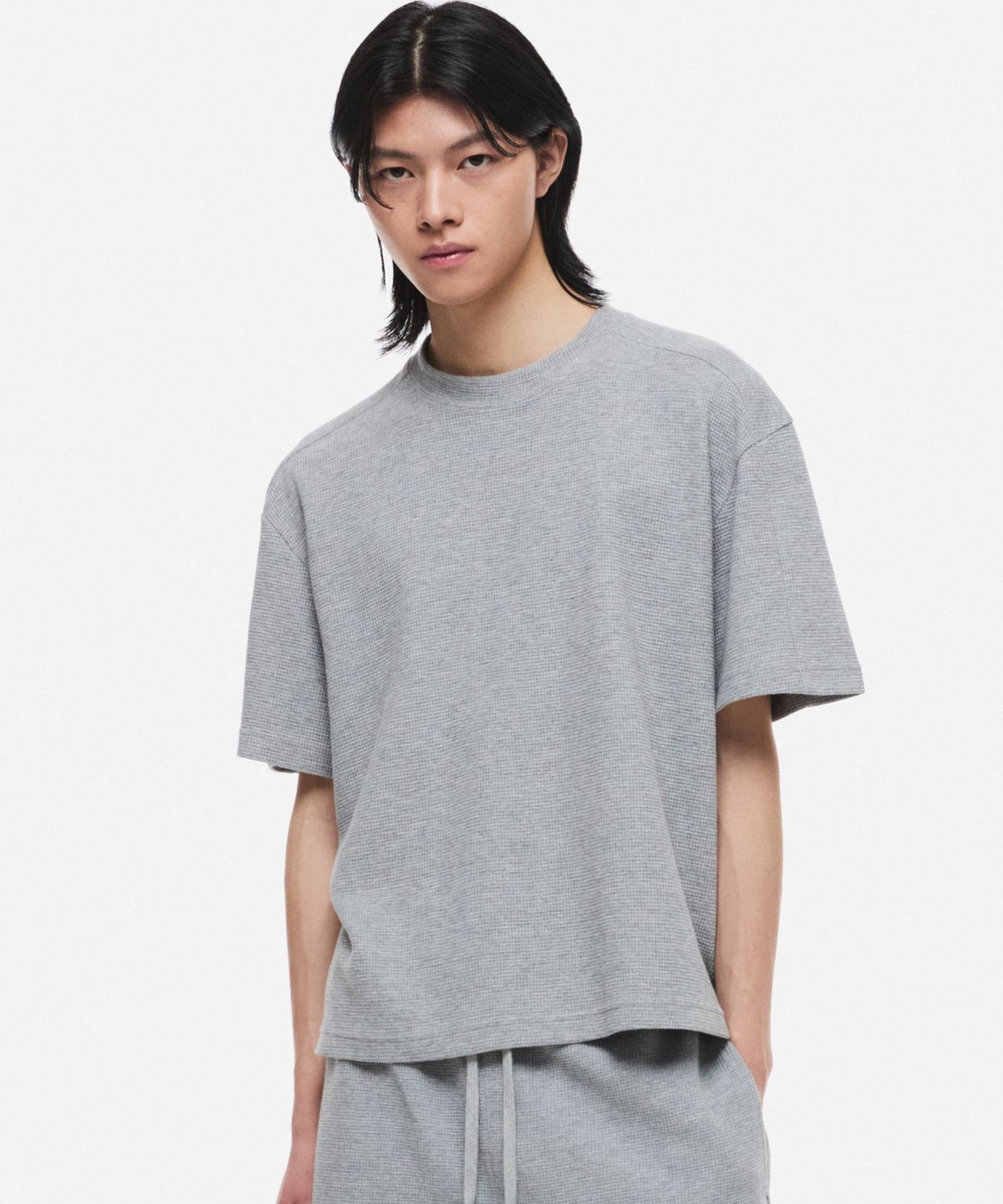 디파인(DEFINE) 크롭 와플 하프 티셔츠 클라우드 그레이