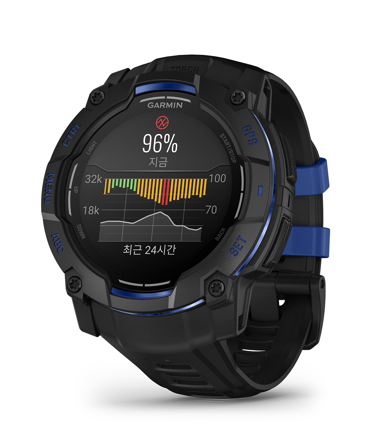 가민(GARMIN) 인스팅트3 50mm AMOLED 블랙(블랙/볼트 블루 밴드)