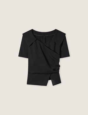 오픈카라 랩 블라우스 RMBLG25NT2