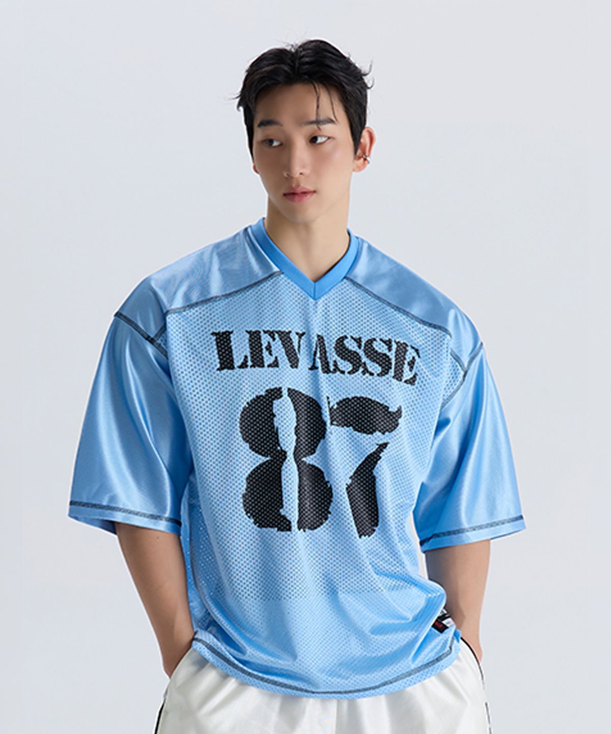 르바세(LEVASSE) Mesh Rugby Shirt – Sky blue