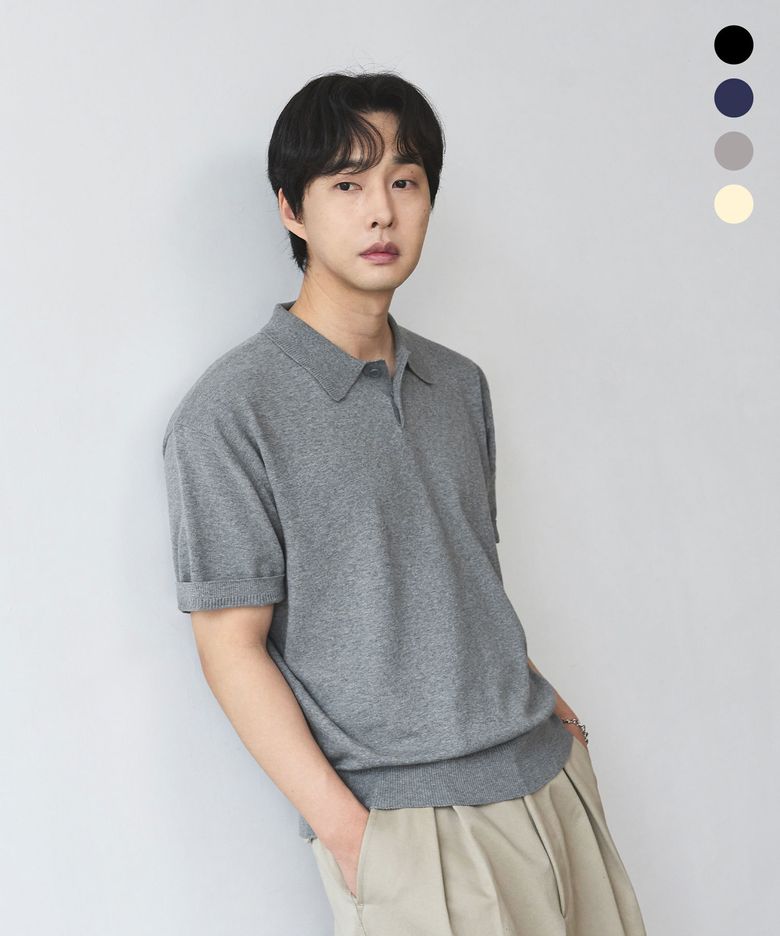 [오정규 x 알리스] 쿨 코튼 플레인 크롭 카라 하프 니트_4COLOR