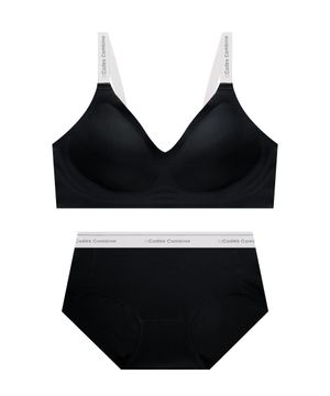리프트업 볼륨일체형 노후크 심리스 브라팬티 세트_블랙