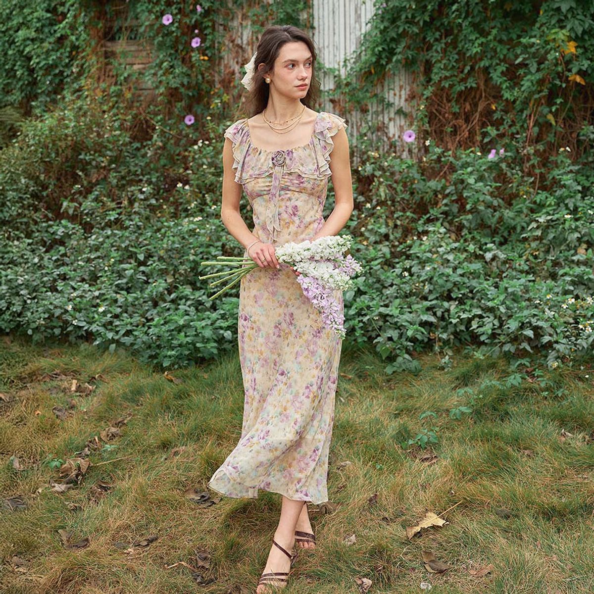 심플레트로(SIMPLE RETRO) SR_Paint blend floral dress
