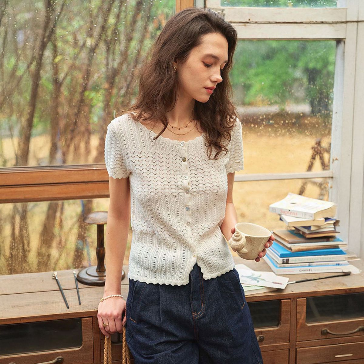 심플레트로(SIMPLE RETRO) SR_Breathable knit cardigan_2color