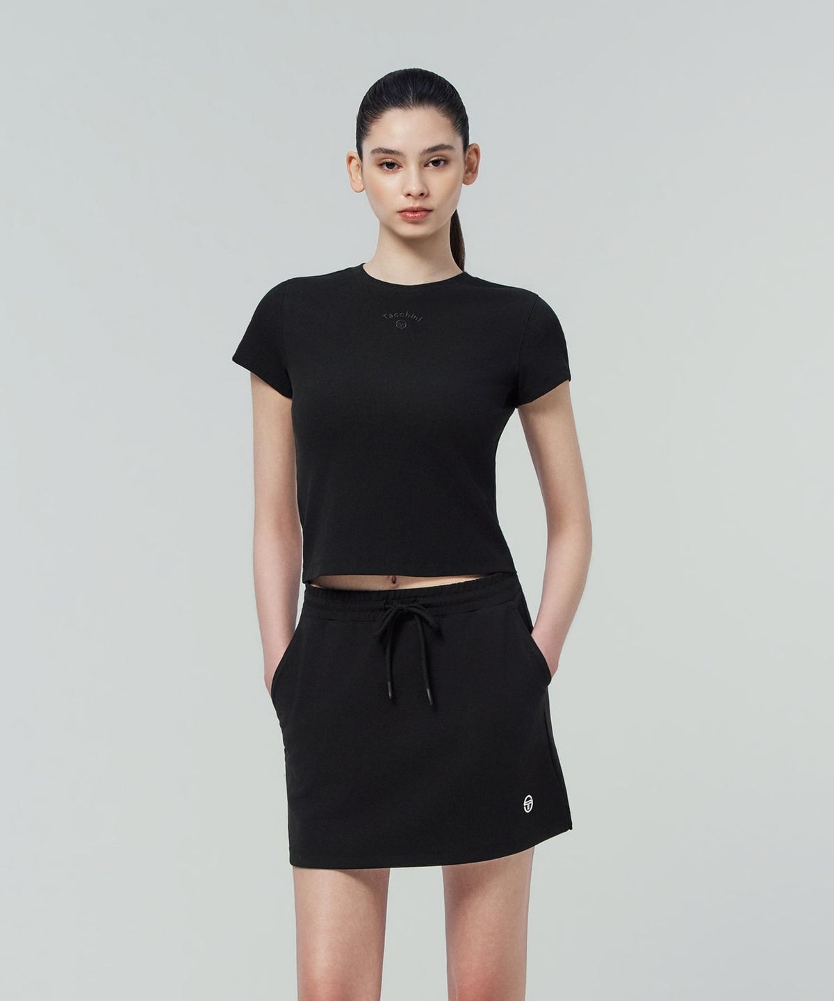 세르지오 타키니(SERGIO TACCHINI) W 슬림 골지립 티셔츠 (Black)