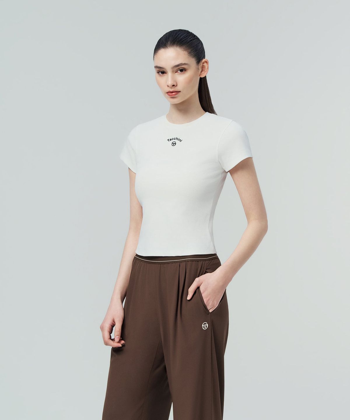 세르지오 타키니(SERGIO TACCHINI) W 슬림 골지립 티셔츠 (White)