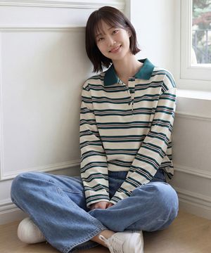배색 스트라이프 카라 티셔츠 112935