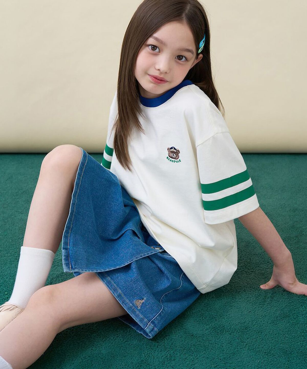 빈폴 키즈(BEANPOLE KIDS) 소매 포인트 곰돌이 달이 그래픽 티셔츠  아이보리 (BI6342U120)