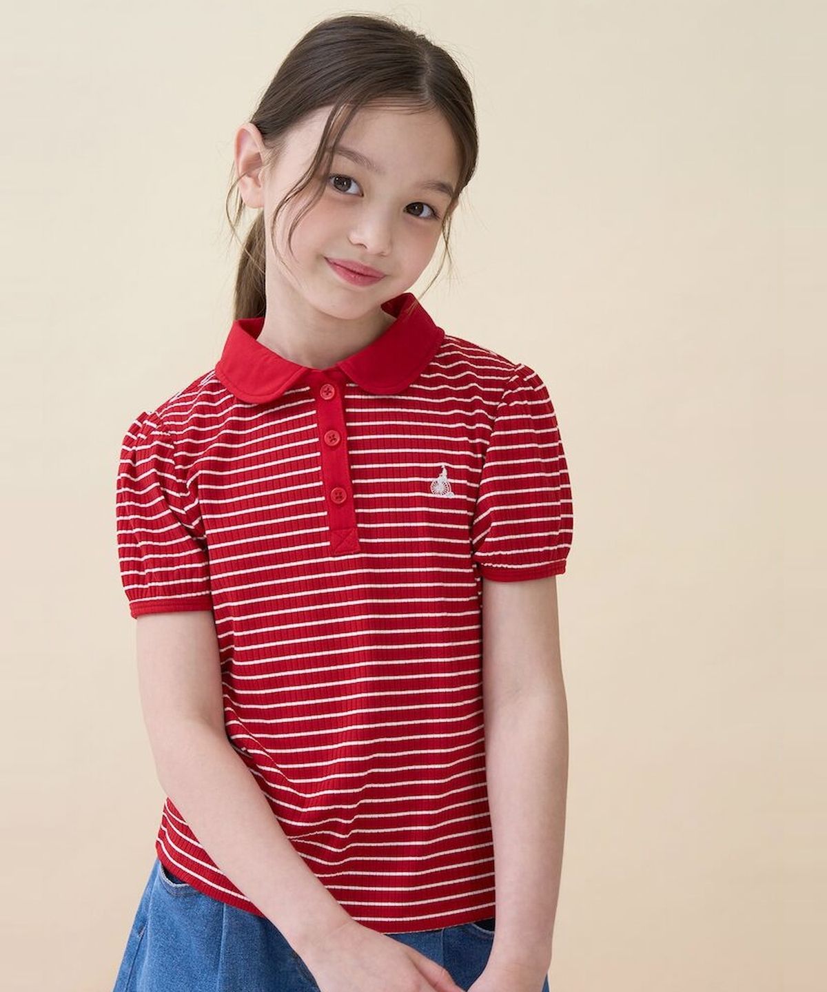 빈폴 키즈(BEANPOLE KIDS) T칼라 스트라이프 골지 반소매 티셔츠 (BI6342G066)