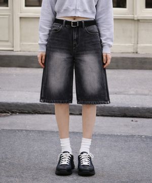 사이드 절개 스냅 버뮤다 하프 데님 반바지 2Color