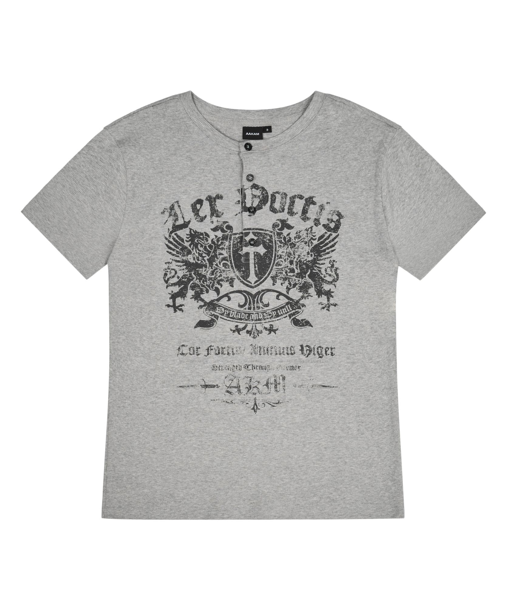 MUSINSA公式 | AAKAM Shield Henry Neck Half Top (Gray)