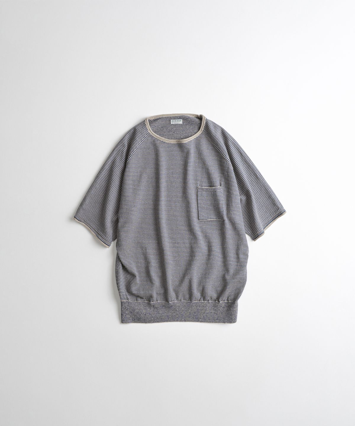 비헤비어(BEHEAVYER) EUROPEAN FLAX™ LINEN ROLL NECK 1/2 KNIT greige/purple