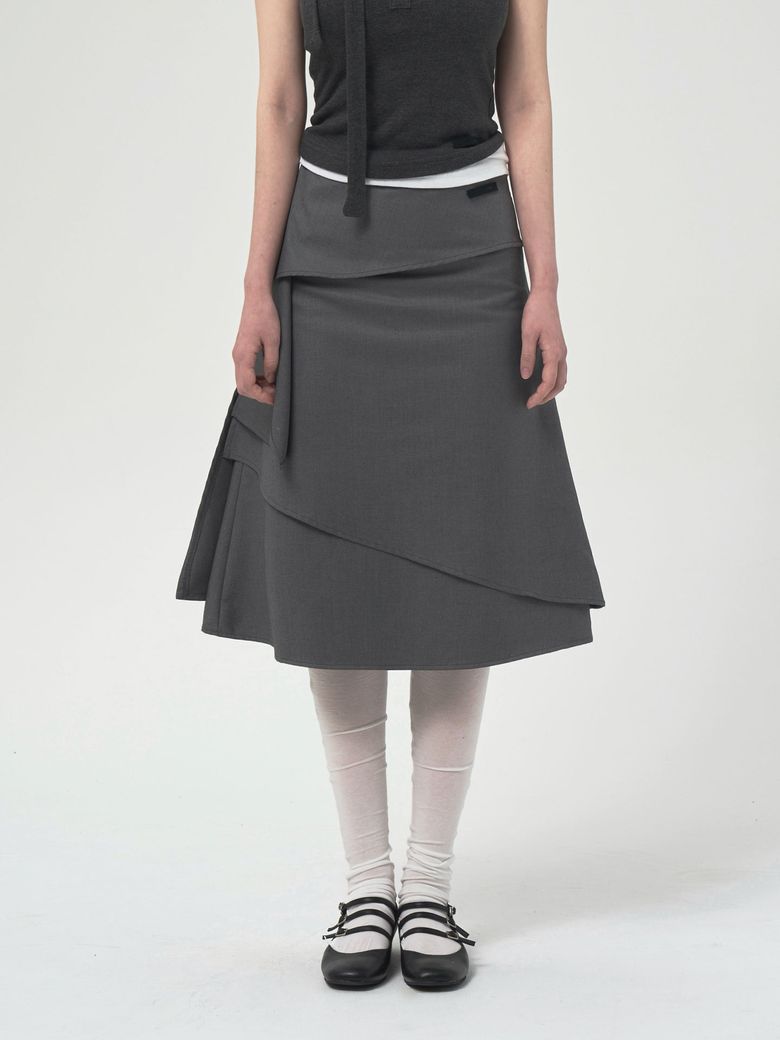 DRAPED LAYERED SKIRT_CHARCOAL
