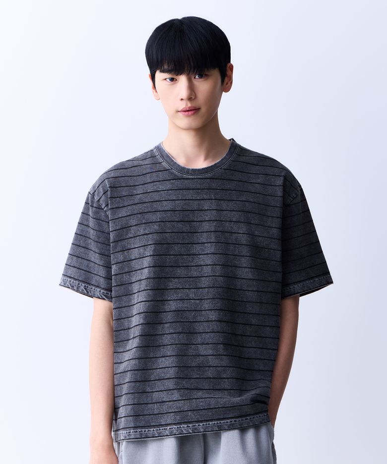 썸머 데일리 워시드 빅 스트라이프 오버핏 티셔츠