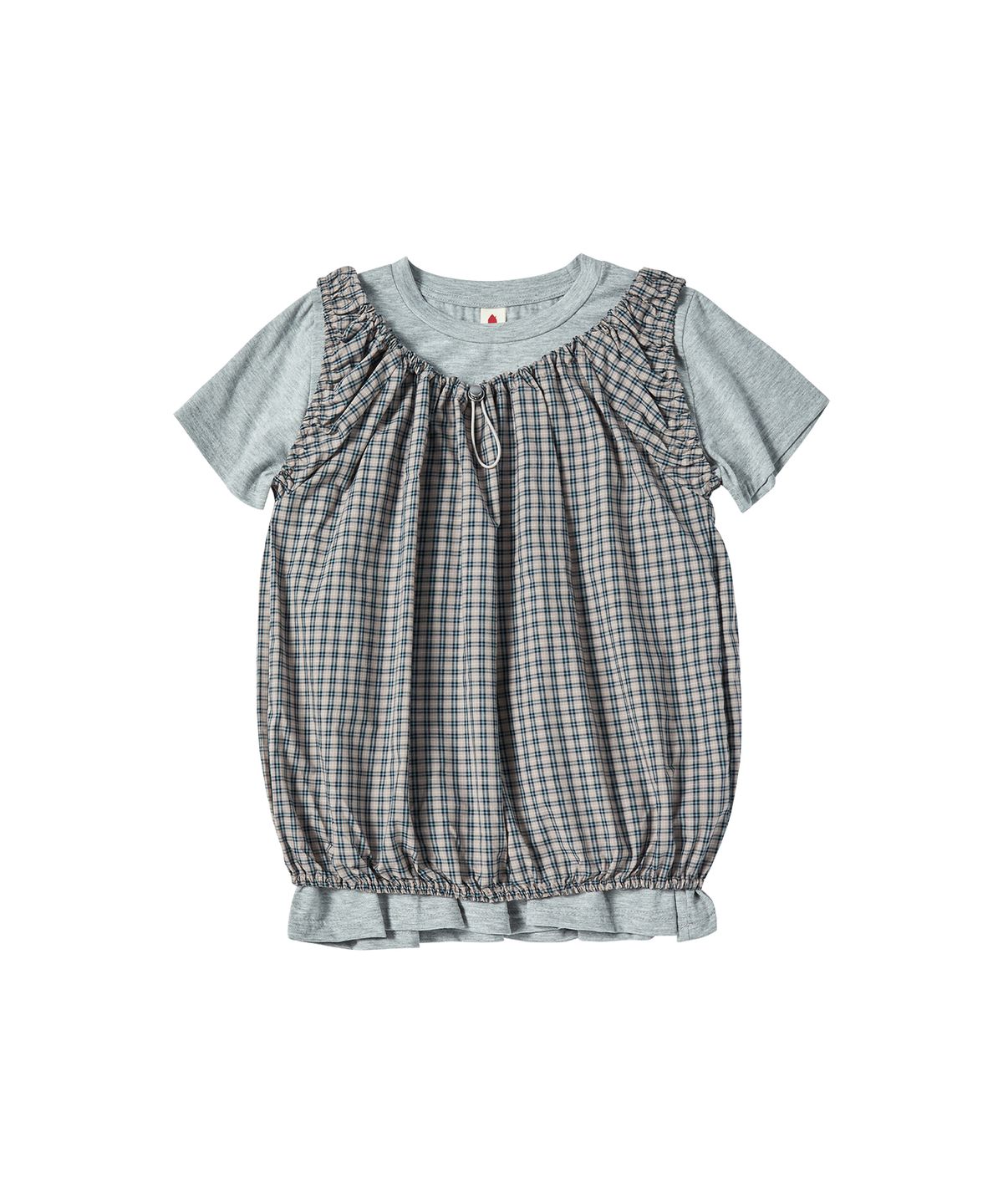 꼬모니노즈(COMONINOZ) W CHECK BLOUSE SET [GRAY]