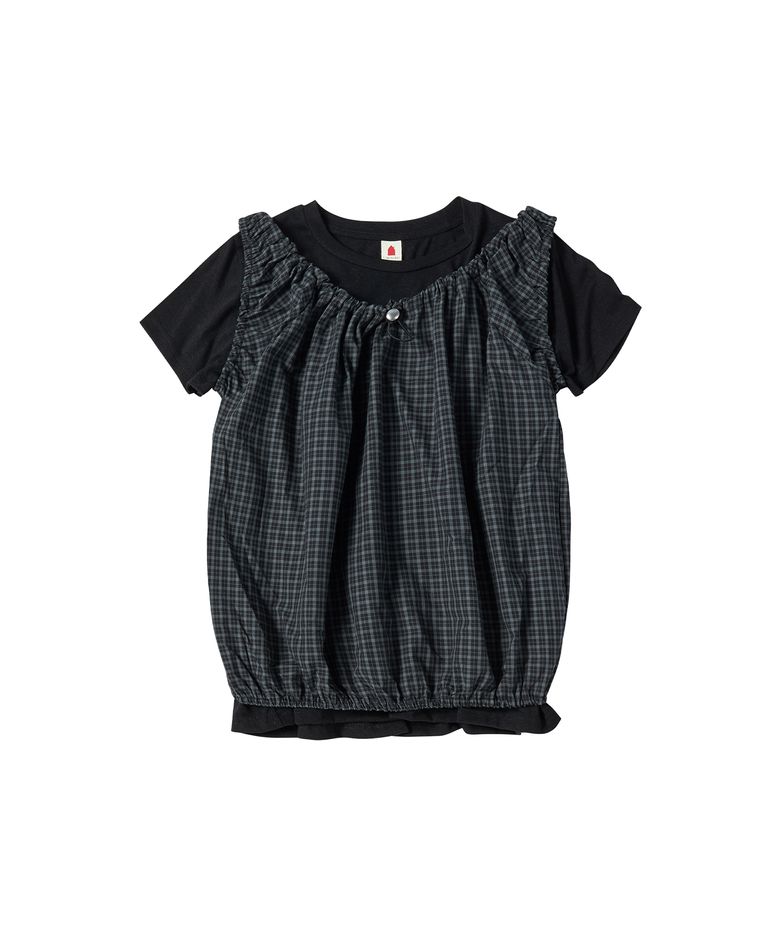 W CHECK BLOUSE SET [BLACK]